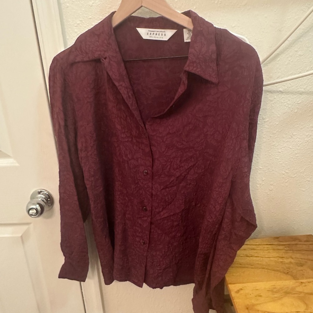 Vintage 100% silk Express Burgundy Button-Up Shirt